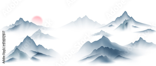 chinese new year 2022 chinese ink painting Beautiful high mountains with modern design.