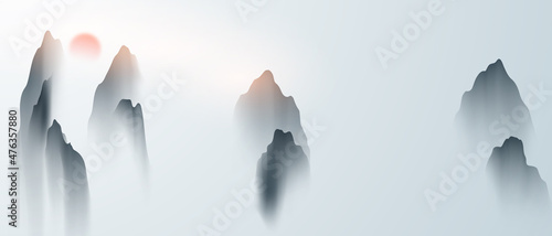 chinese new year 2022 chinese ink painting Beautiful high mountains with modern design.