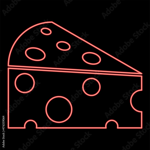 Neon piece cheese red color vector illustration image flat style
