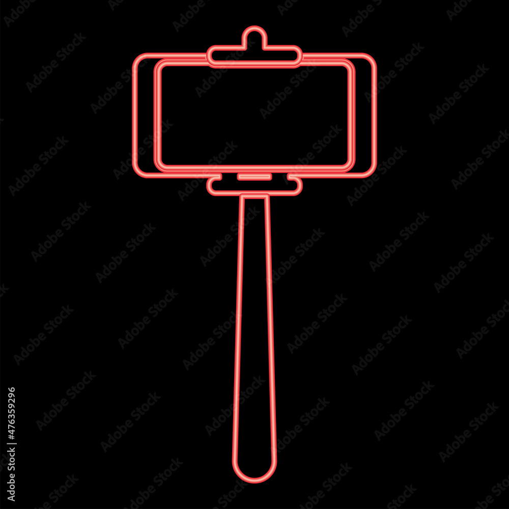 Fototapeta premium Neon stick holder for selfie red color vector illustration image flat style