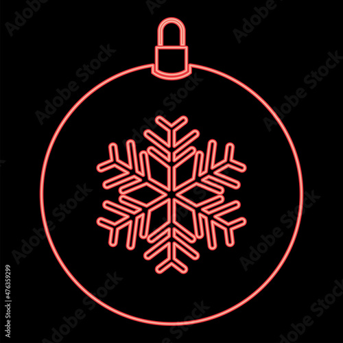 Neon new year ball toy. christmas ball or xmas bauble red color vector illustration image flat style