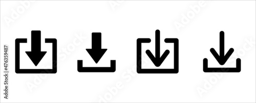 Download icon set. Square shaped download buttons vector icons set. Stream down website button collection. Vector stock illustration and template.