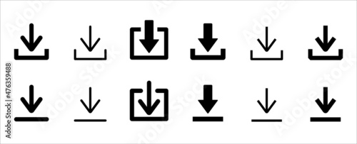 Download icon set. Download buttons vector icons set. Stream down website button collection. Simple flat and thin line style. Vector stock illustration and template.