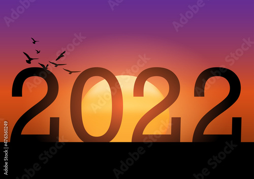 graphics drawing the number 2022 outdoor with sunset background vector illustration concept Happy new year