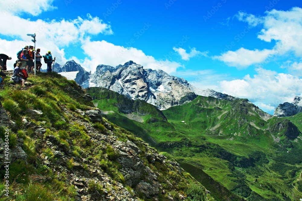 Fototapeta premium Austrian Alps-view on the mountains Drusenfluh and peak Kreuzjoch