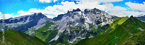 Fotografie, Obraz Austrian Alps-panoramic view on the peak Sulzfluh,Drei Turme and Drusenfluh