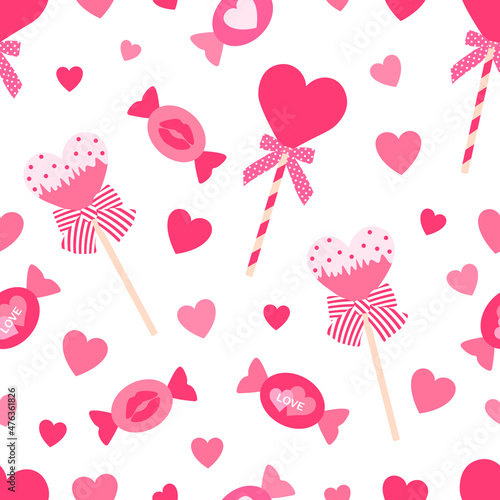 Seamless pattern Valentine's day candy lollipop caramel vector illustration