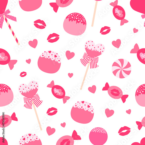 Seamless pattern Valentine's day candy lollipop caramel vector illustration