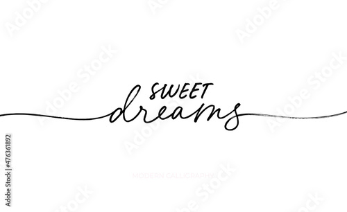 Sweet dreams vector line lettering with swashes. Modern monoline elegant calligraphic vector inscription. Inspirational phrase isolated on white background. Greeting card, t shirt print