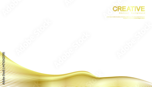 Abstract background with gold line wave. Lauxury style. Tech pattern. Curved wavy line, smooth stripe. Vector illustration. photo