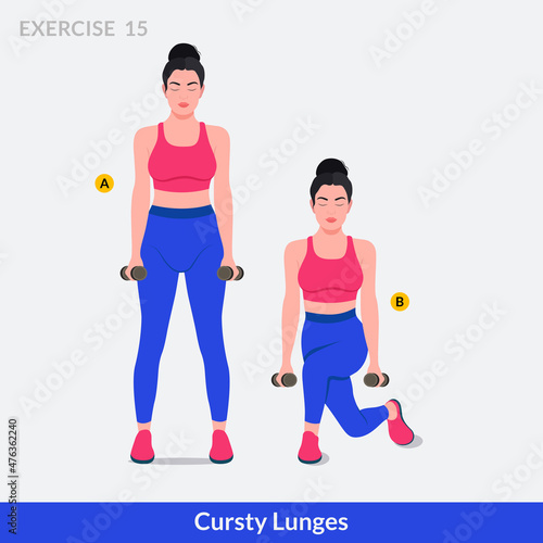 Cursty Lunges exercise, Woman workout fitness, aerobic and exercises.