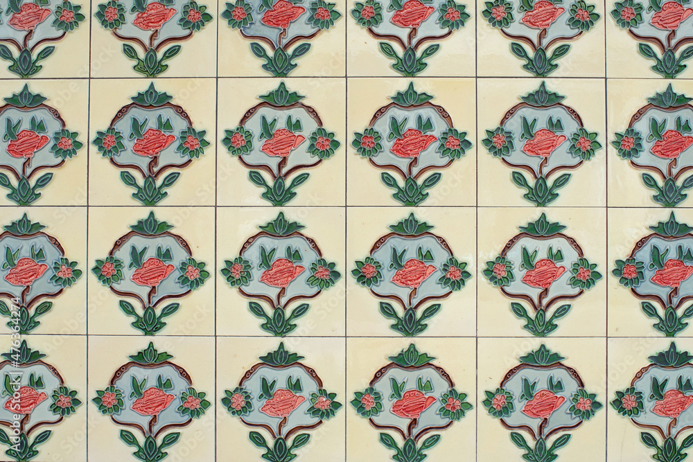 Peranakan shop house tiles in Georgetown, Penang, Malaysia プラナカンタイルの壁 マレーシアのペナン島 ジョージタウンのショップハウス Peranakan shop house tiles in Georgetown, Penang, Malaysia プラナカンタイルの壁 マレーシアのペナン島 ジョージタウンのショップハウス
