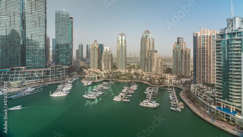Luxury yacht bay in the city aerial timelapse in Dubai marina © neiezhmakov
