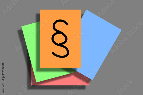 Tastatursymbol Paragraph und bunte Karten mit Schlagschatten