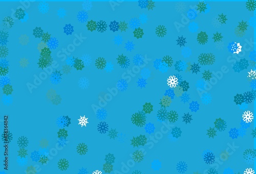Light Blue, Green vector template with ice snowflakes.