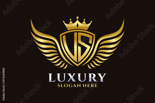 Luxury royal wing Letter US crest Gold color Logo vector, Victory logo, crest logo, wing logo, vector logo template.