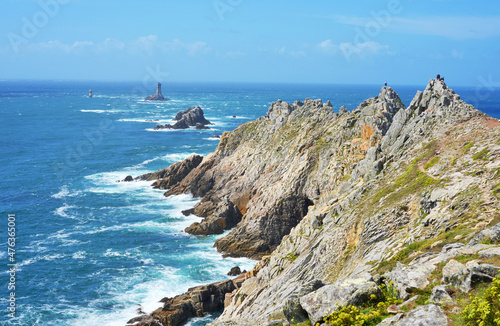 Point du Raz, France beautiful landscape cliffs and light towers, atantic ocean coast in the Bretagne photo