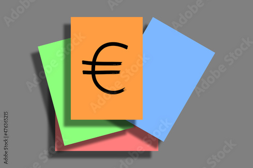 Tastatursymbol Euro und bunte Karten mit Schlagschatten