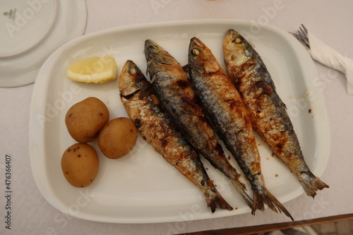 Sardines in street restaurant during the Festas de Lisboa in Lisbon, Portugal (2017)