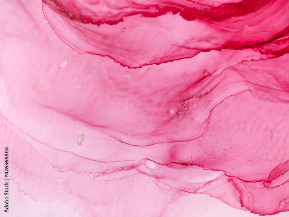 Fototapeta premium Background texture of alcohol ink in red color. Abstract fire paint with drops and stains.