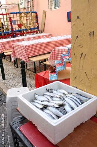 Sardines in street restaurant during the Festas de Lisboa in Lisbon, Portugal (2017)