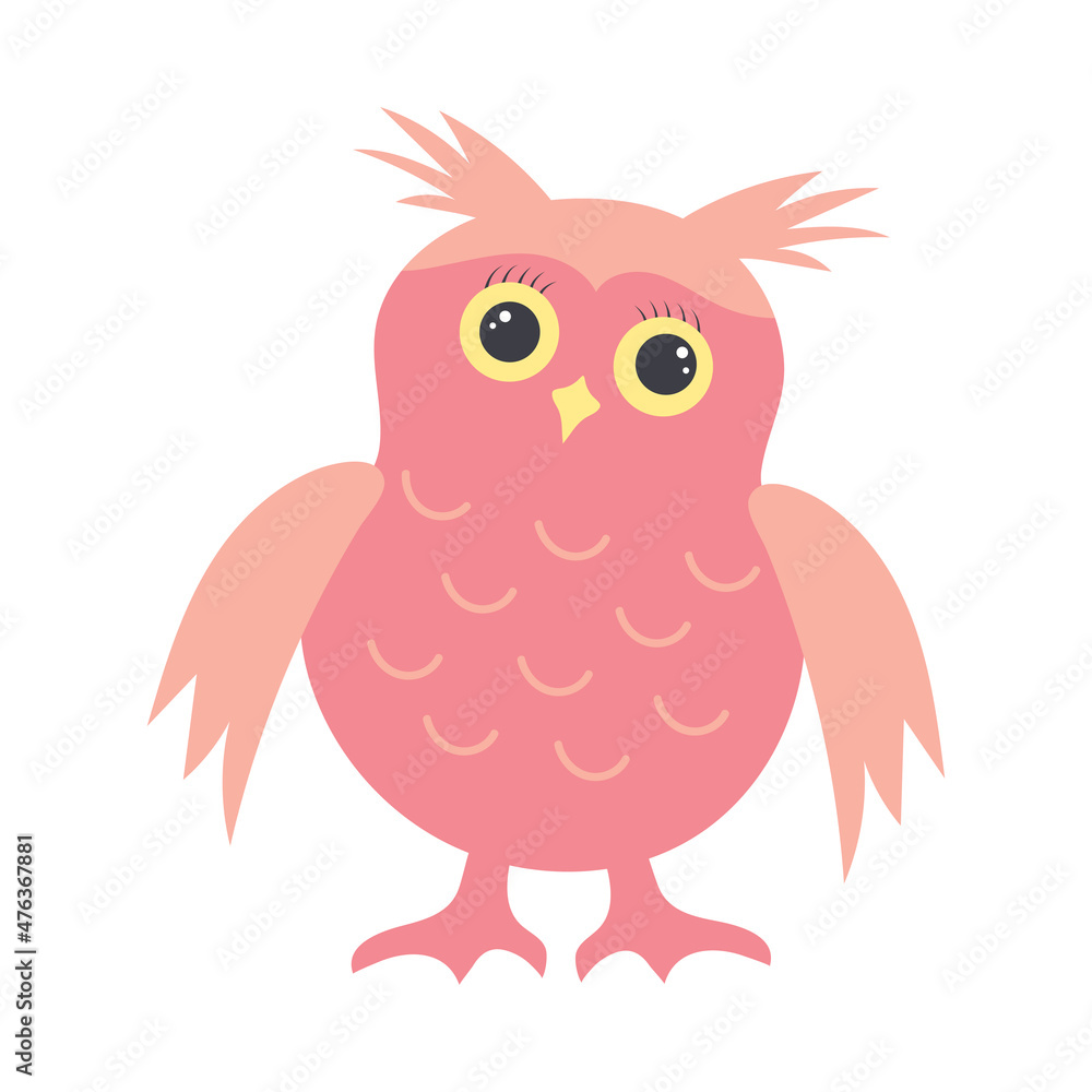 Cute cartoon pink owl. Baby girl animal. Vector illustration. Stock Vector | Adobe Stock