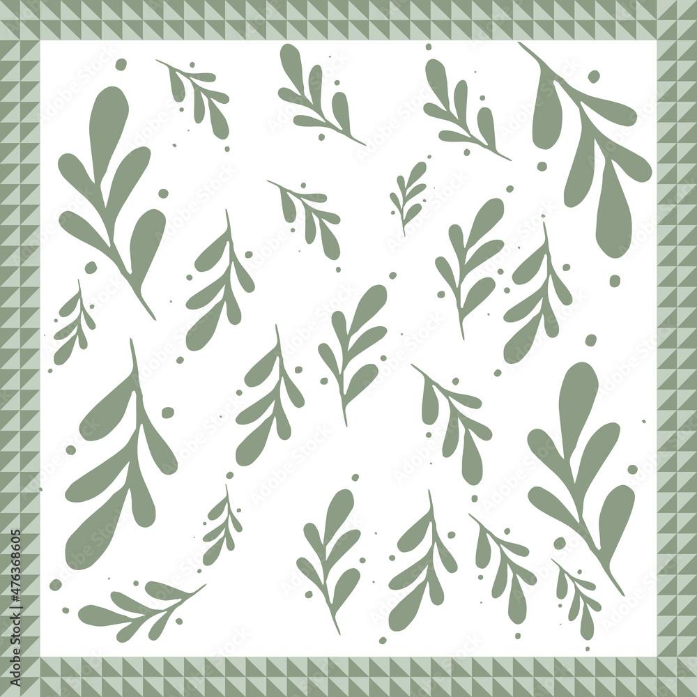 Fototapeta premium scarf pattern design on red. Geometric ornament with frame, border. Bandanna, shawl, scarf, tablecloth design for textile fabric print 