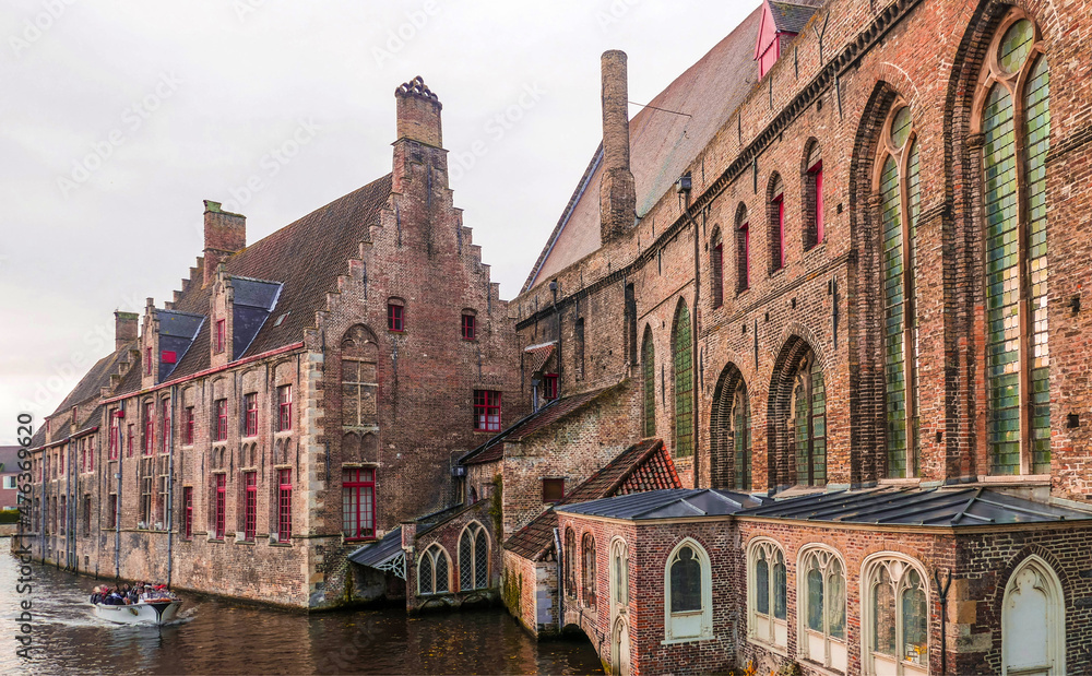 historic center with brick houses in the Belgian city of Bruges 