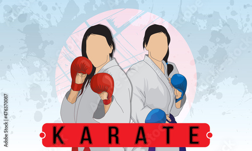 Women, engaged in martial arts karate. Karate girls in a fighting pose. Female karate.