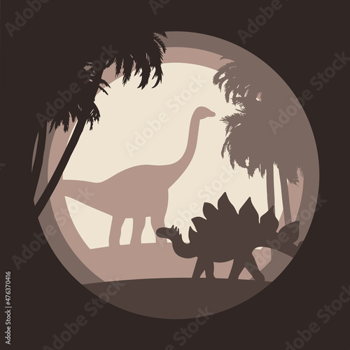 Layered shadow box with dinosaurs. Cute silhouettes