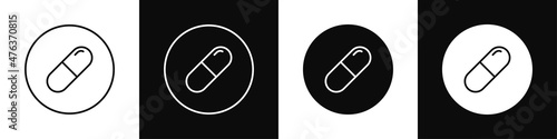 Medical capsule icons. Pills icons set. Medicine, vitamins, pain relievers and antibiotics. Vector illustration