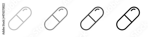 Medical capsule icons. Pills icons set. Medicine, vitamins, pain relievers and antibiotics. Vector illustration