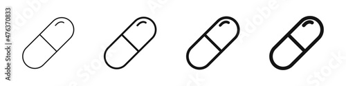 Medical capsule icons. Pills icons set. Medicine, vitamins, pain relievers and antibiotics. Vector illustration