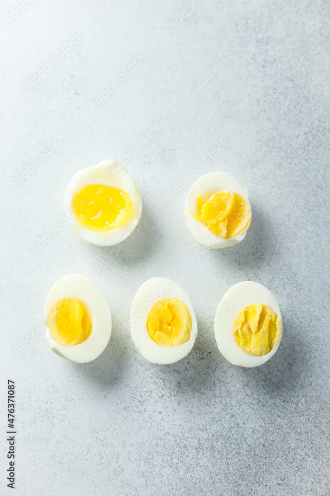 Assorted boiled eggs on the table