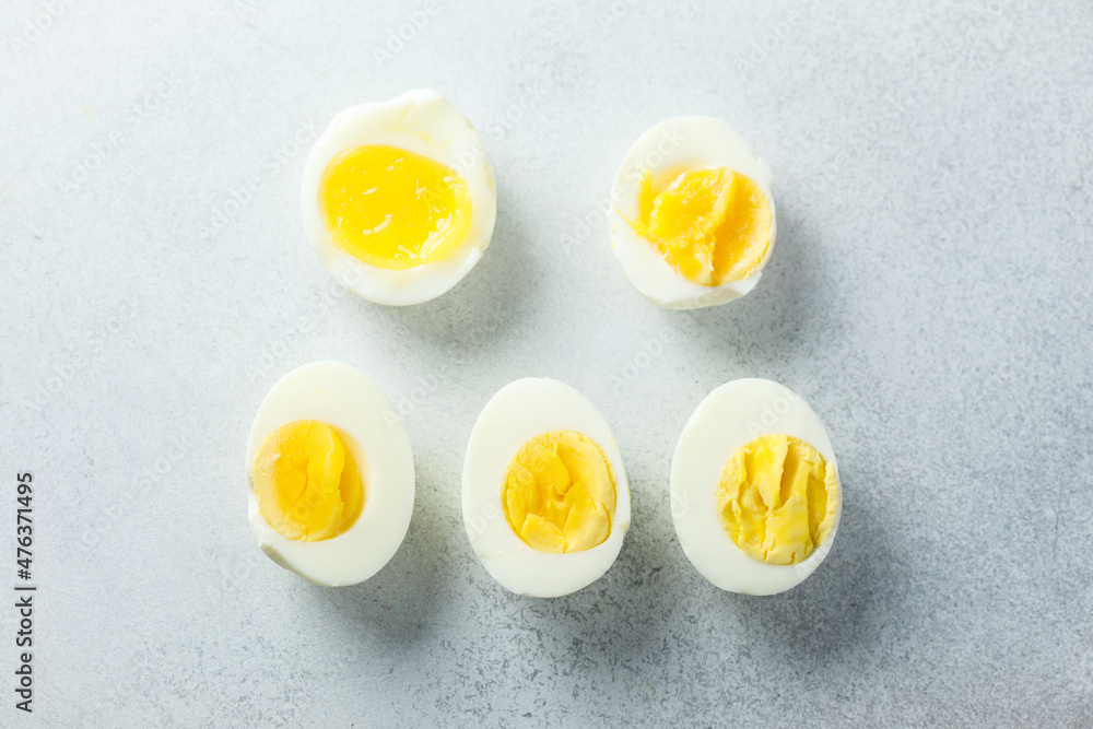 Assorted boiled eggs on the table Assorted boiled eggs on the table