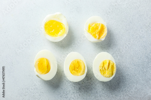 Assorted boiled eggs on the table