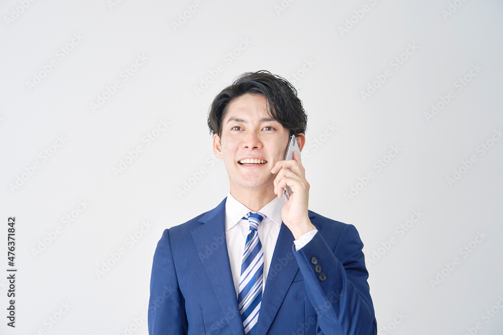 ビジネスマン 電話する 白背景 ビジネスマン 電話する 白背景