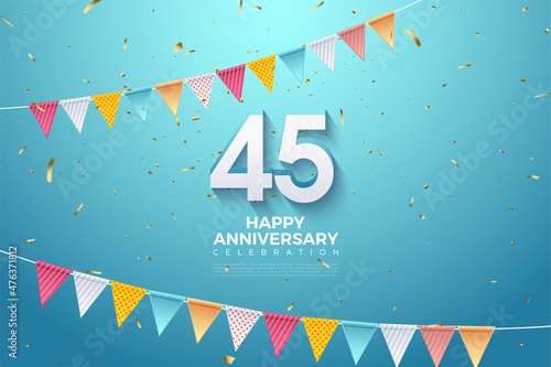 Valokuvatapetti 45th anniversary background illustration with colorful number.