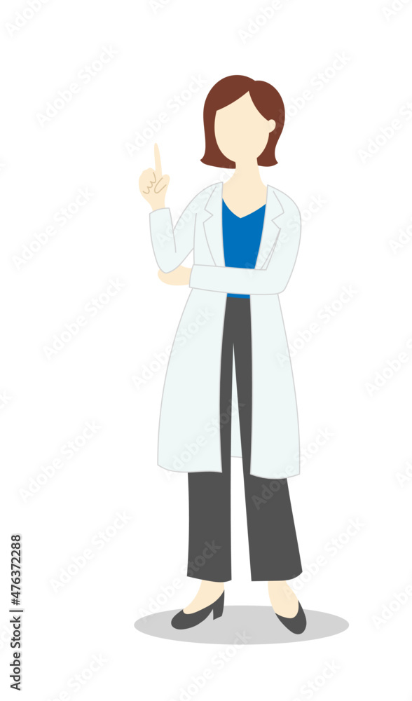 指差しをする女性医師のシンプルなイラスト