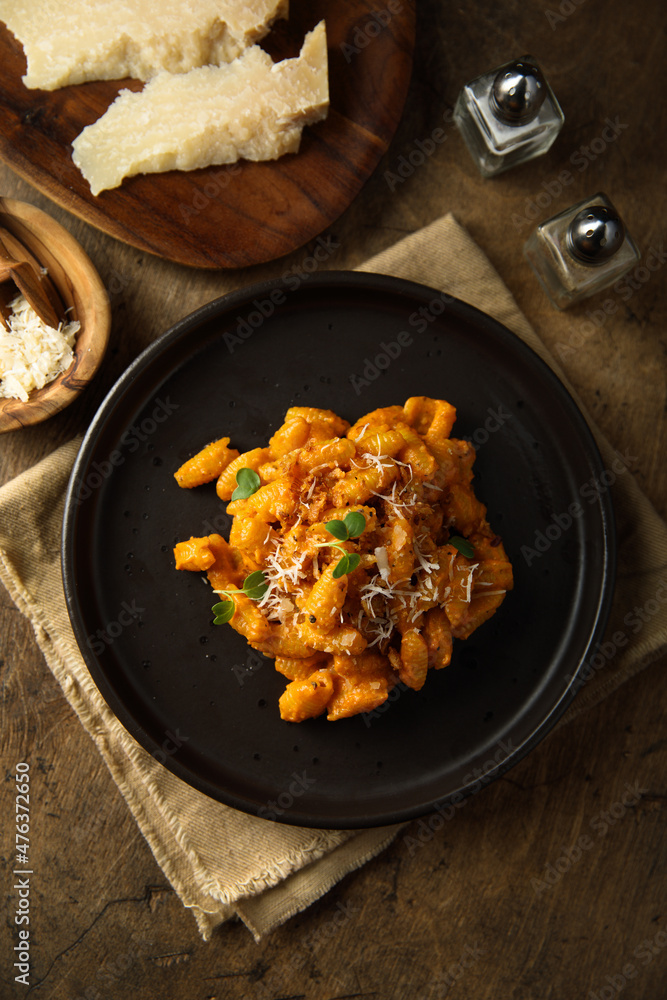 Pasta with red pesto and cheese Pasta with red pesto and cheese