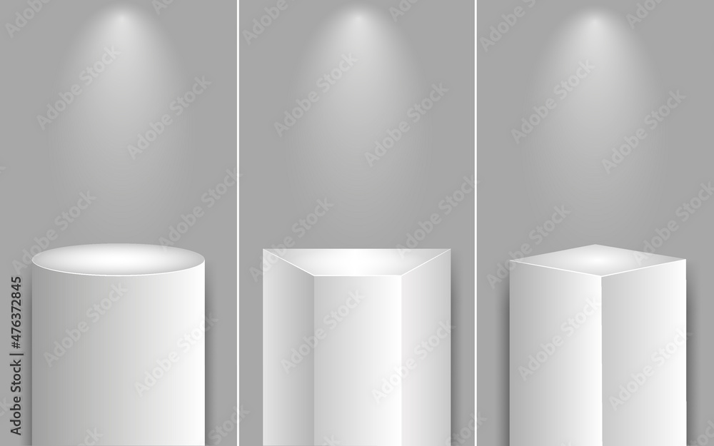 Realistic cubes podium, 3d exhibit displays. Gallery geometric blank