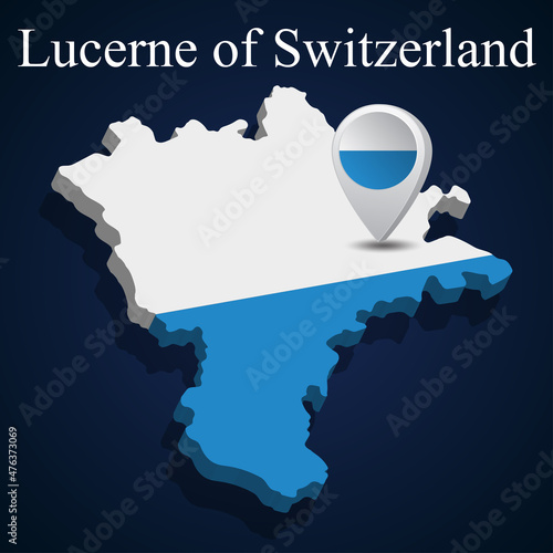 Flag of Lucerne of Switzerland on map on dark background photo