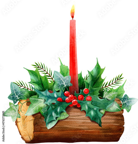 Canvastavla Christmas clipart, yule log clipart, yule log decoration, New Year clip art