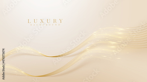 Elegant background and golden curve elements with glittering light effect.
