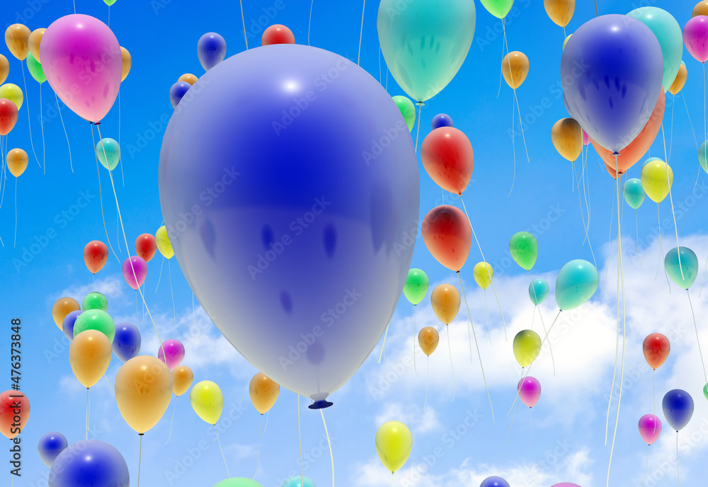Colorful Balloons are Flying Into The Blue Sky Colorful Balloons are Flying Into The Blue Sky