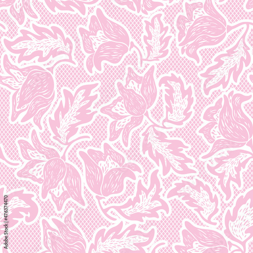 Ornamental beauty lace pink background, floral pattern