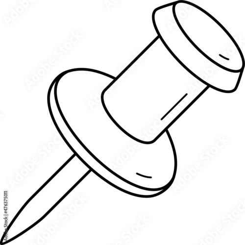 Pushpin close up. Vector outline icon.