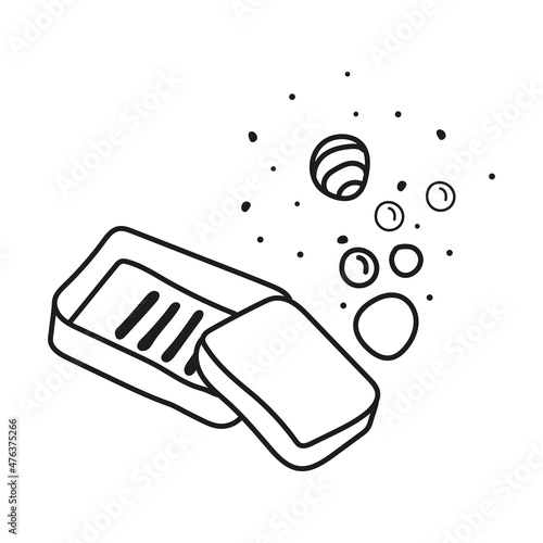 Isolated vector line art soap dish and bubbles