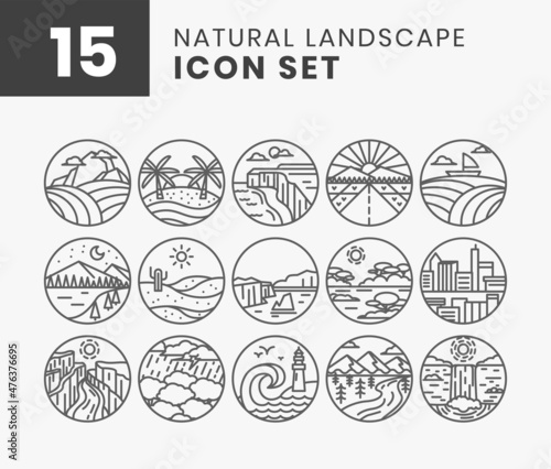 nature landscape scenery set bundle icons design vector