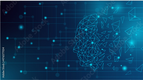 Human Head Hologram Artificial Intelligence Technology Background. AI and science concept vector